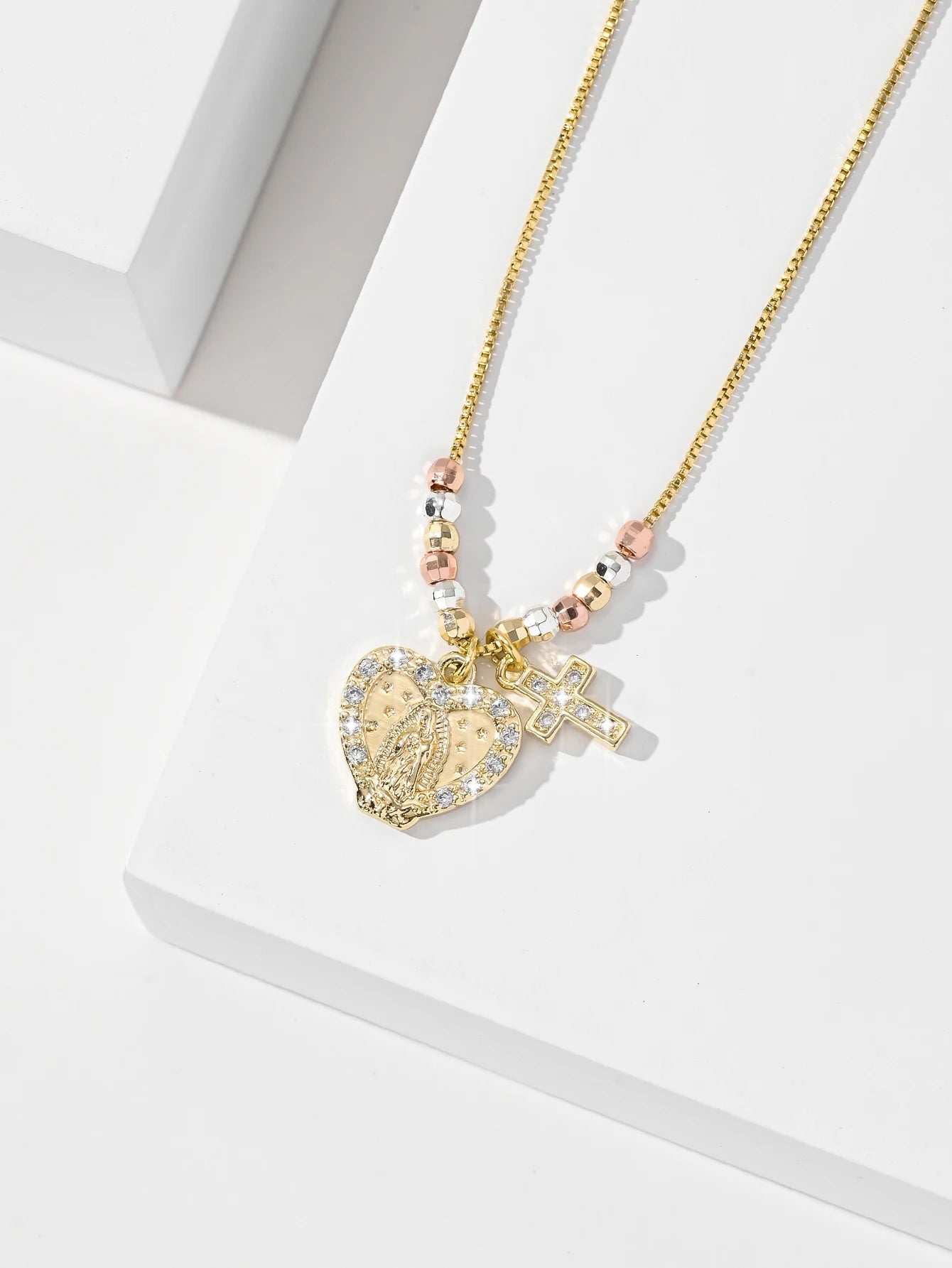 Gold Plated Virgin Mary Heart Shape Pendant Necklace