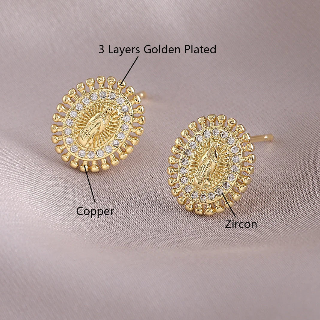 Gold Plated Zircon Virgin Mary Earrings
