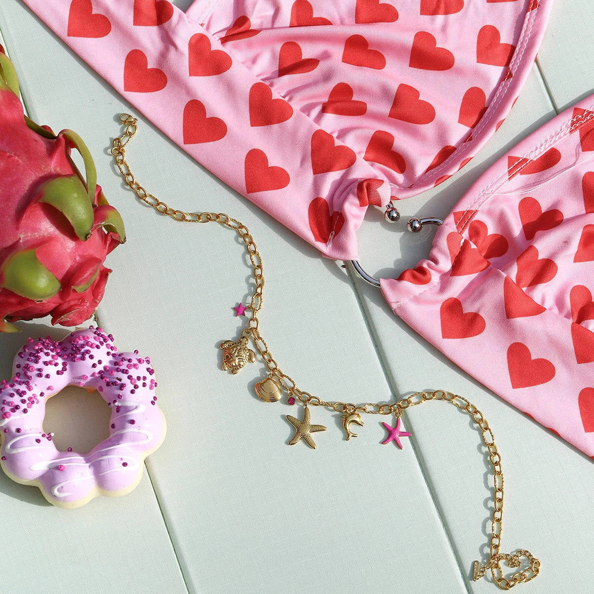 Starfish Shell Turtle Multi Charm Necklace