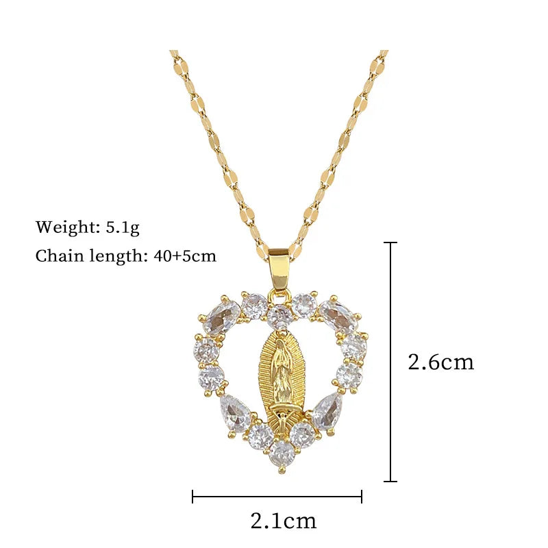 Stainless Steel Virgin Mary Heart Shape Necklace