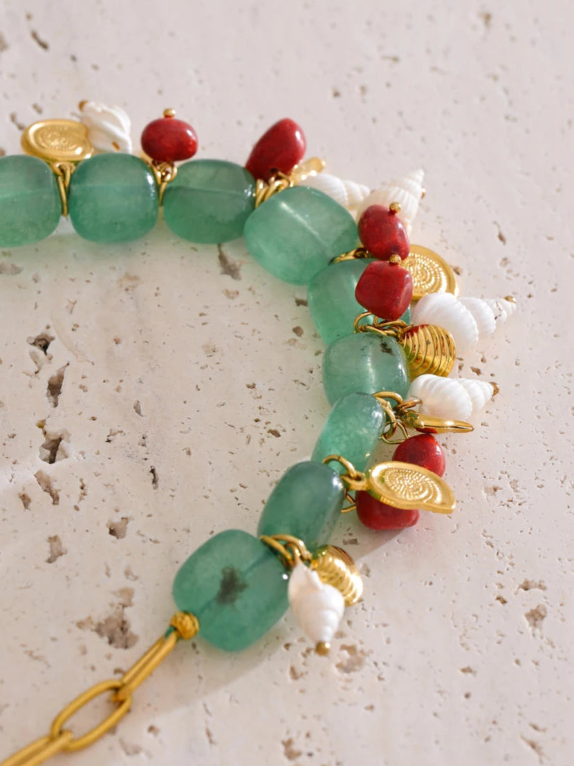 Green Stone Conch & Shell Necklace