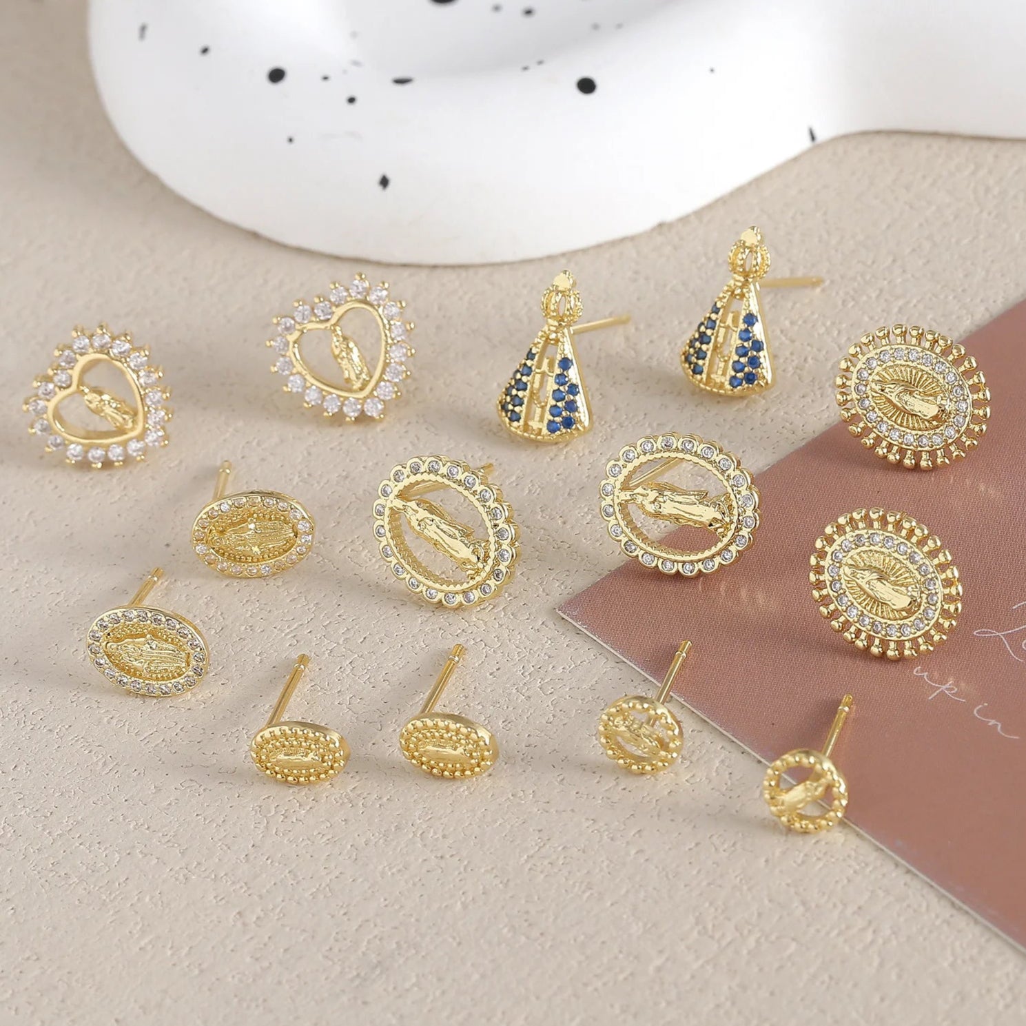 Gold Plated Zircon Virgin Mary Earrings