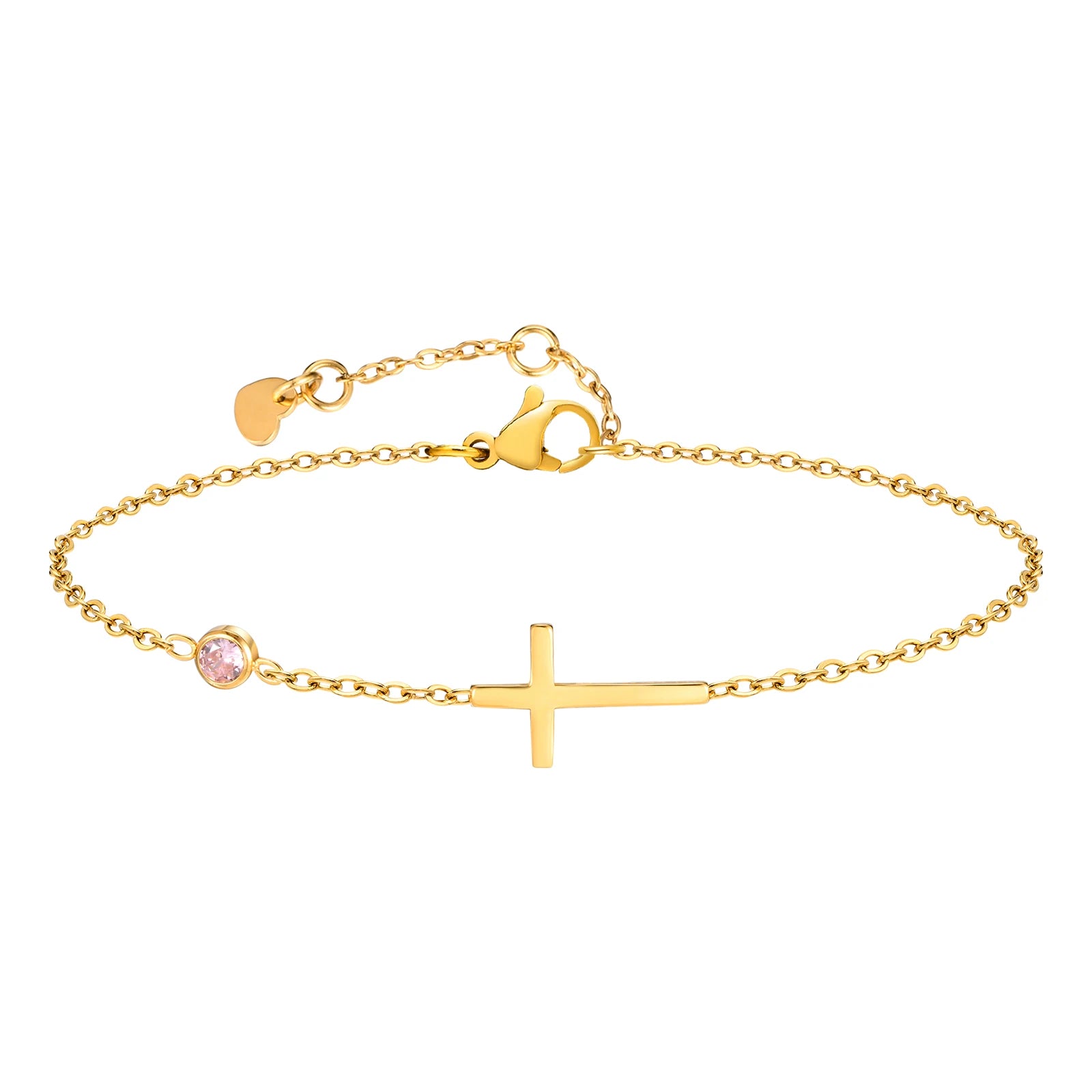 Gold Plated Stainless Steel Zirconia and Cross Bracelet Adjustable
