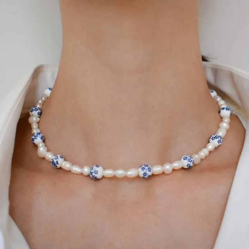 Pearl and Ceramic Beaded Necklace