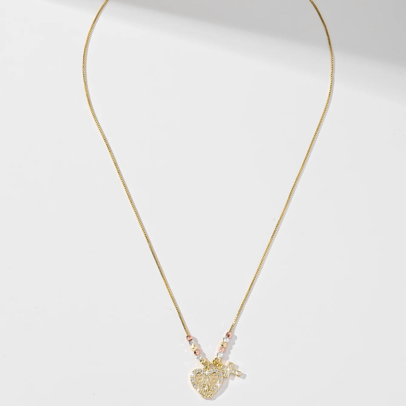 Gold Plated Virgin Mary Heart Shape Pendant Necklace