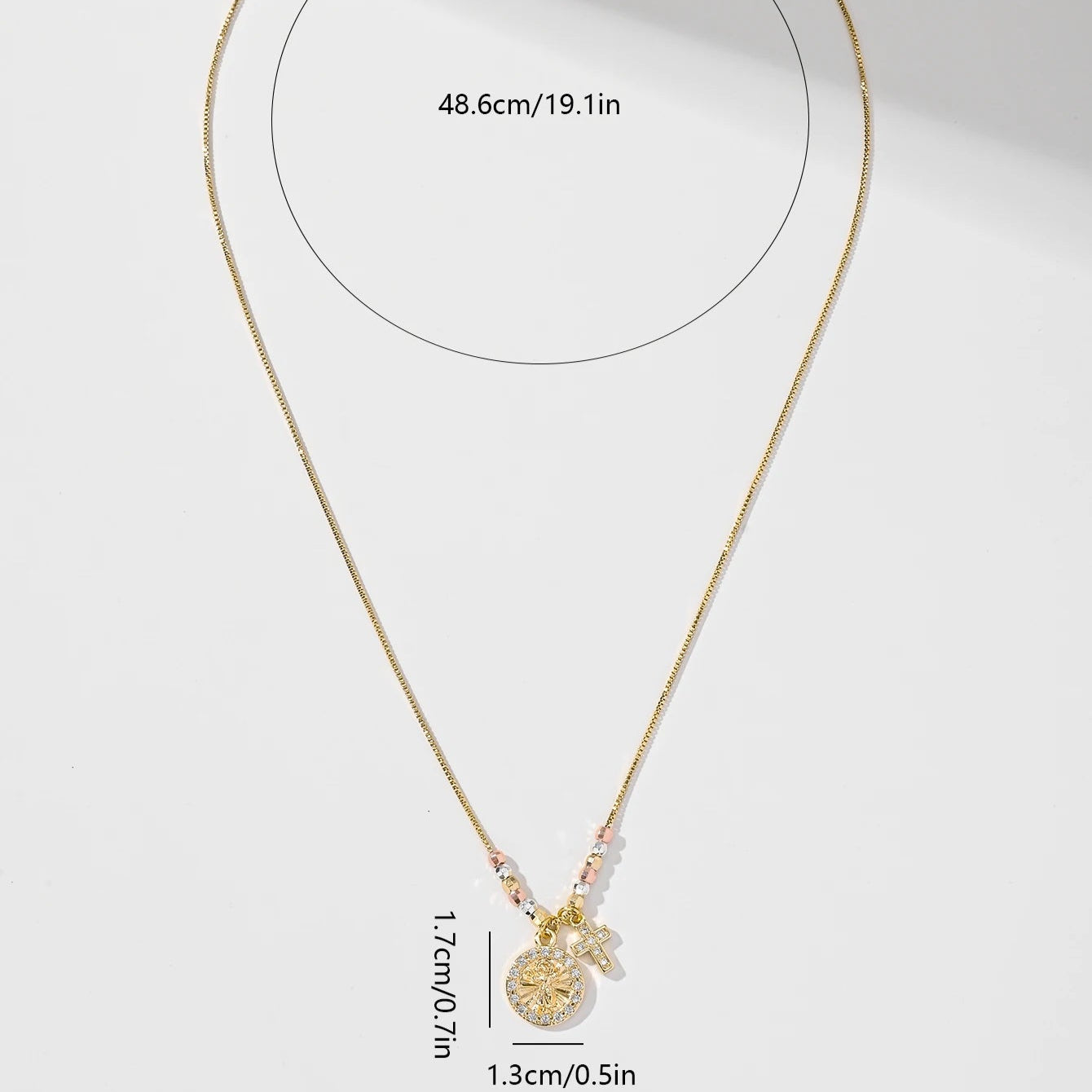 Gold Plated Virgin Mary Round Shape Pendant Necklace