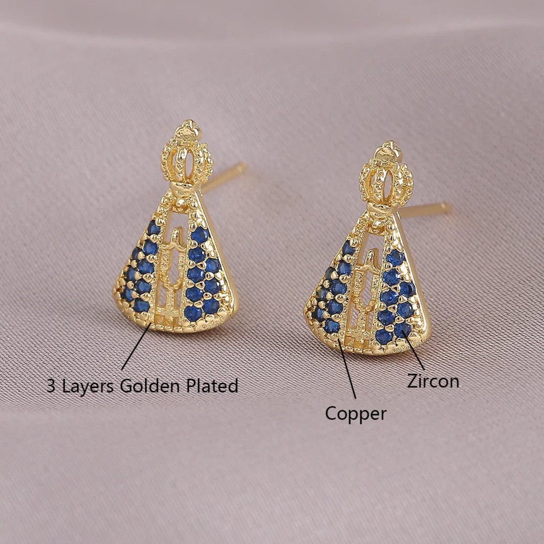 Gold Plated Zircon Virgin Mary Earrings