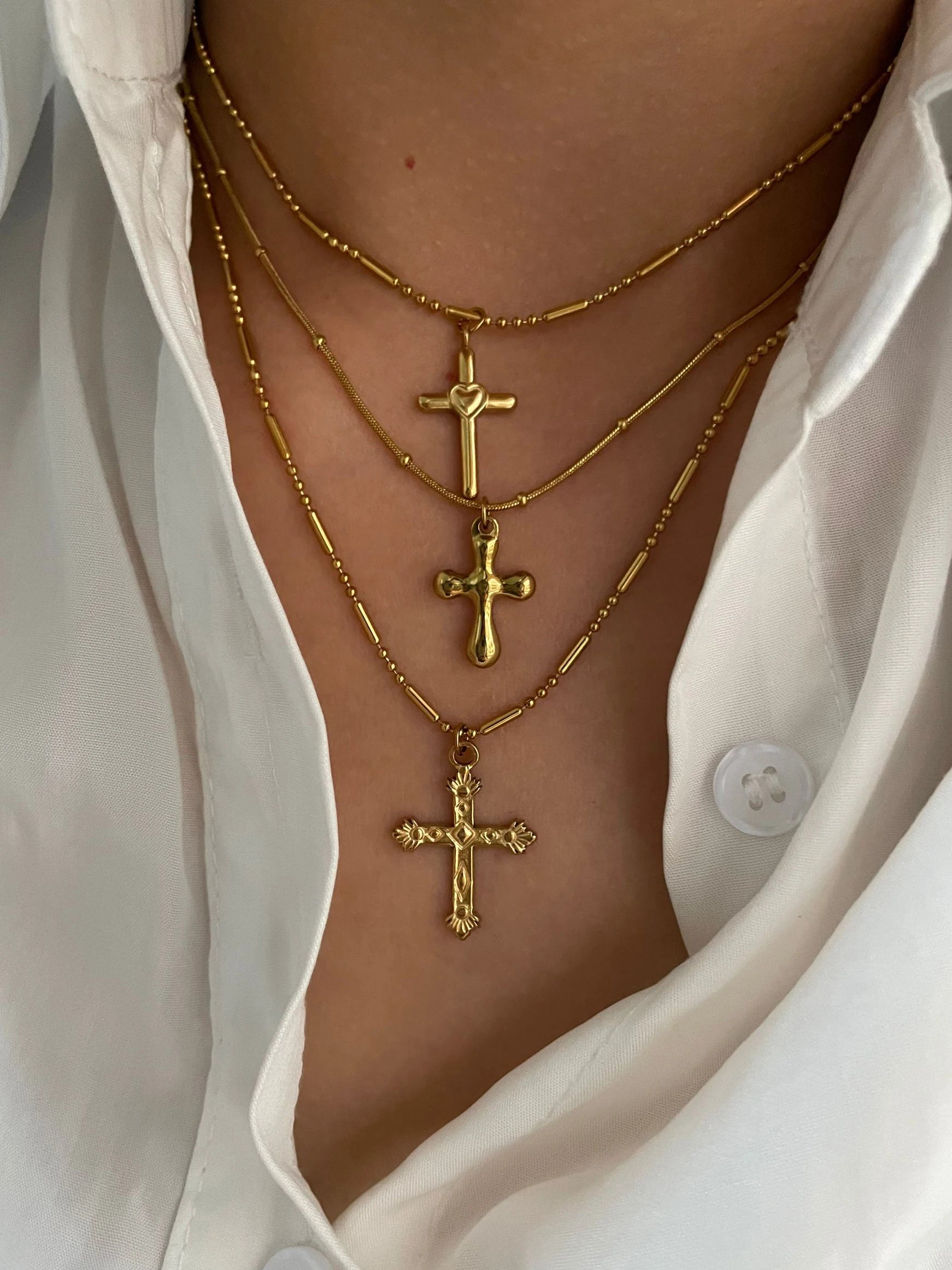 Gold Plated Stainless Steel Cross Pendant Necklace