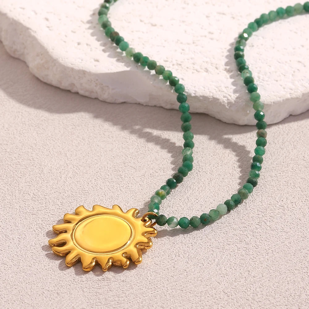 Colorful Natural Stone Chain Star Sun Fish Pearl Pendant Necklace