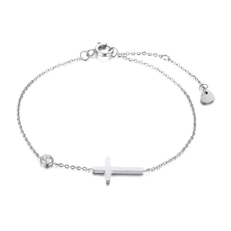 Gold Plated Stainless Steel Zirconia and Cross Bracelet Adjustable