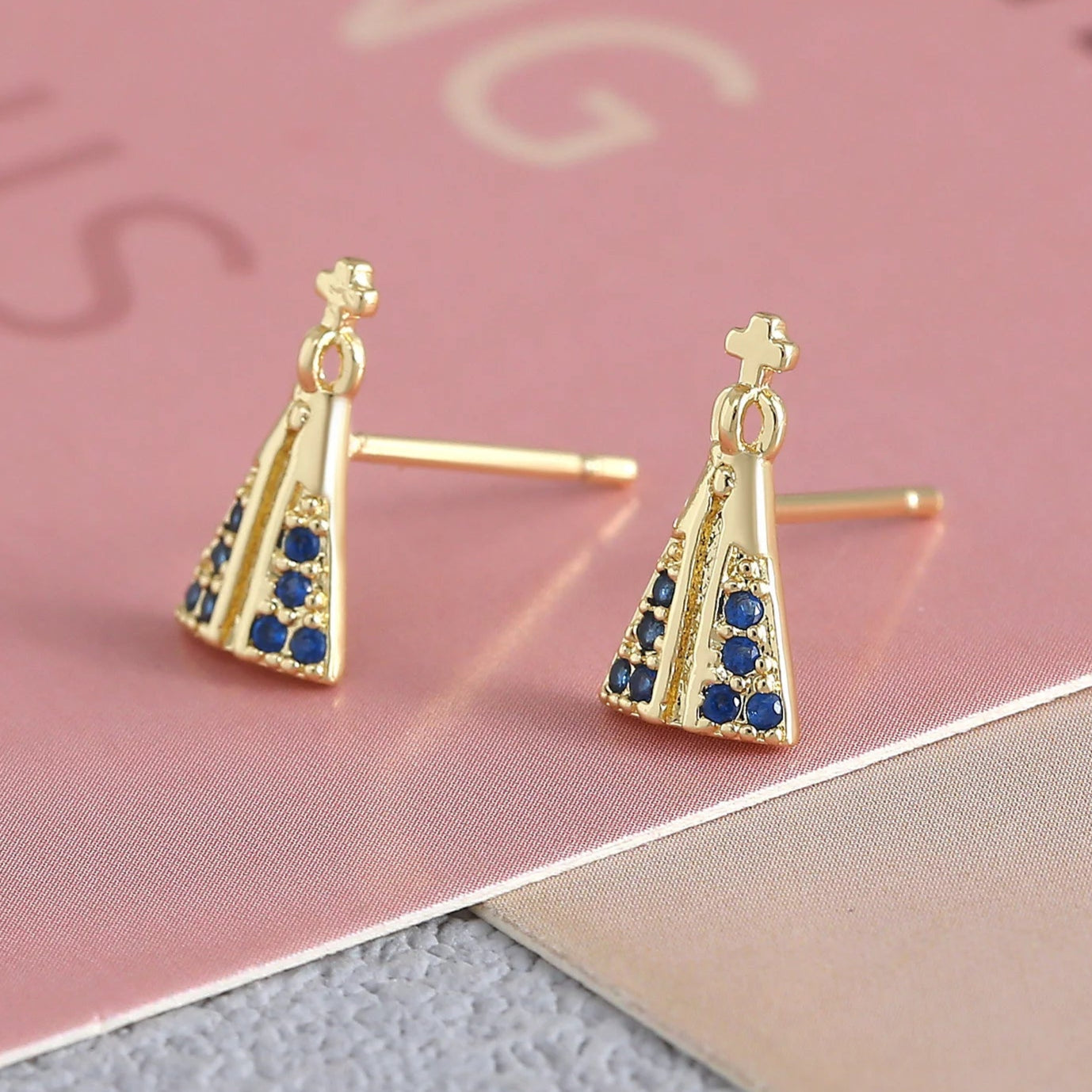 Gold Plated Zircon Virgin Mary Earrings