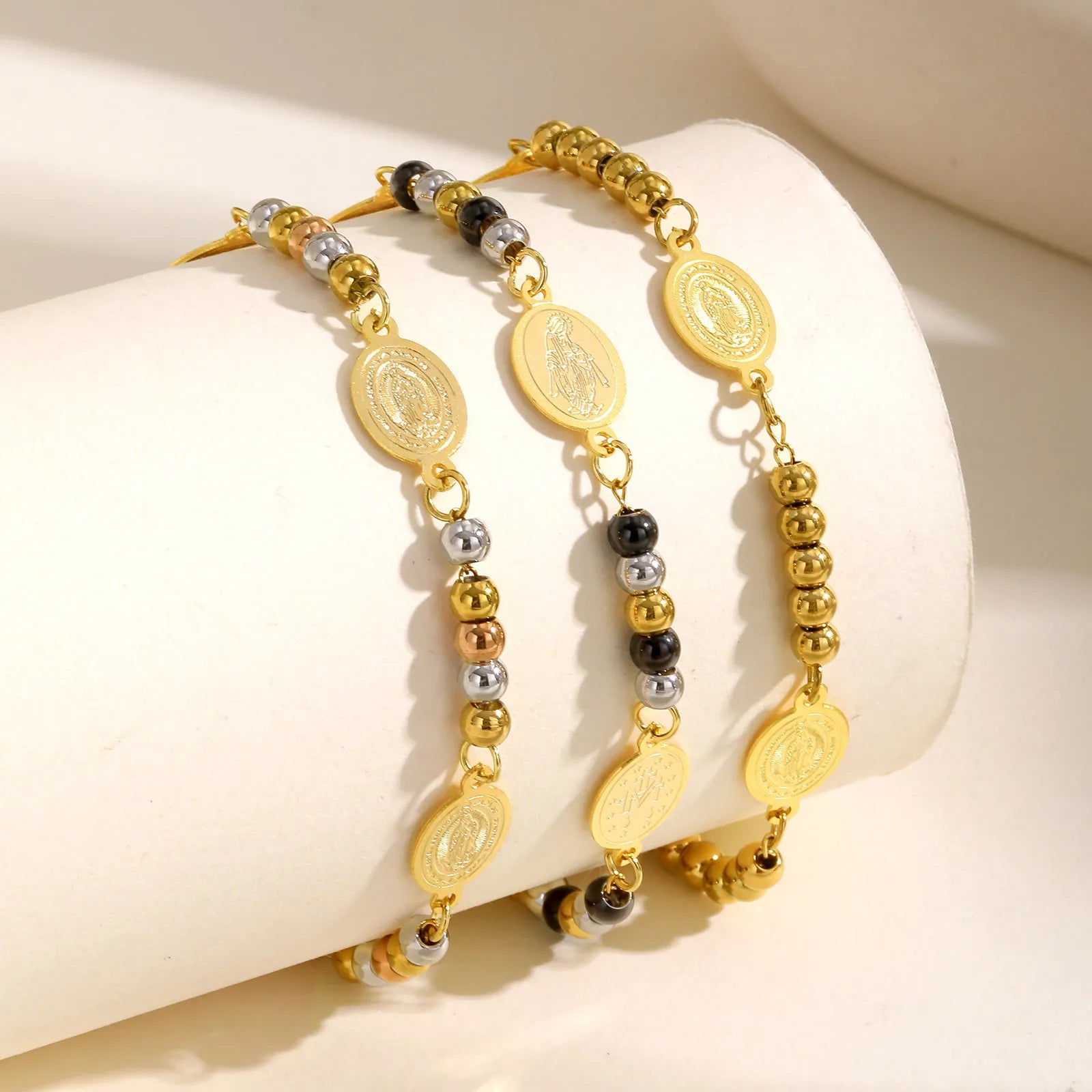 Gold Plated Stainless Steel Virgin Mary Bracelets