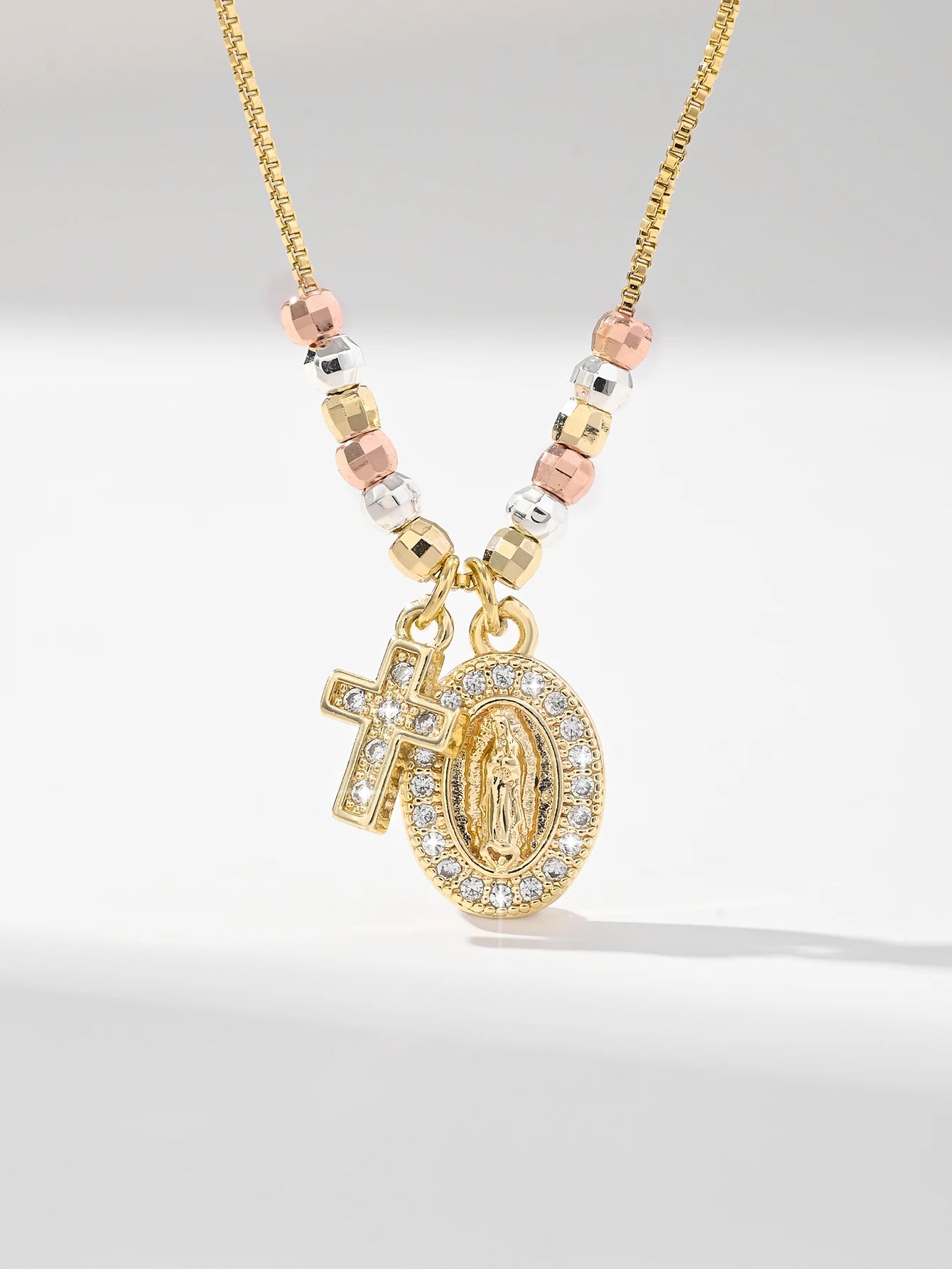 Gold Plated Virgin Mary Oval Shape Pendant Necklace