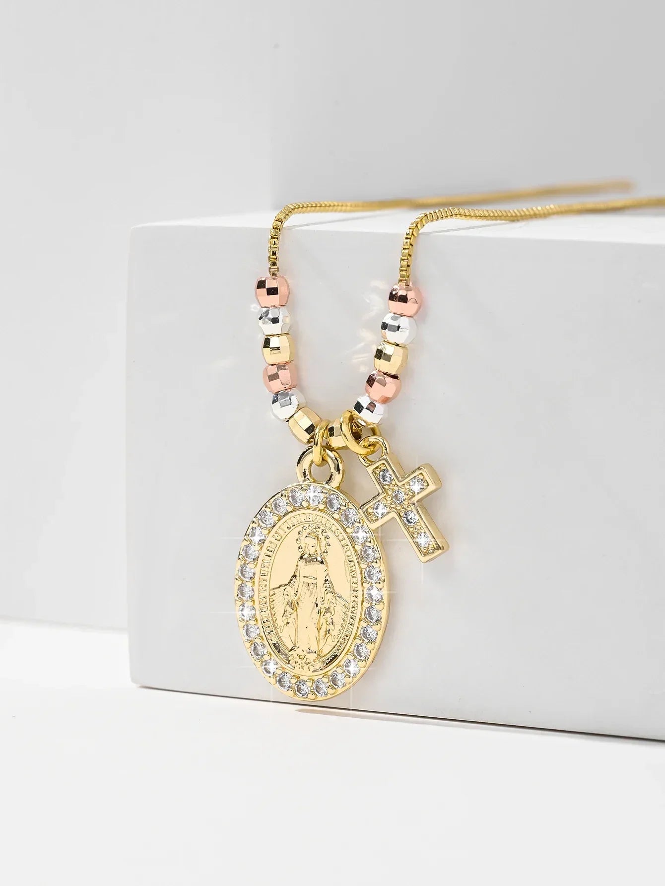 Gold Plated Virgin Mary Oval Shape Pendant Necklace