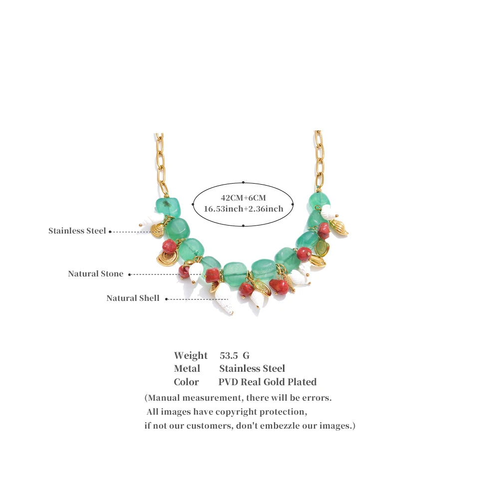 Green Stone Conch & Shell Necklace