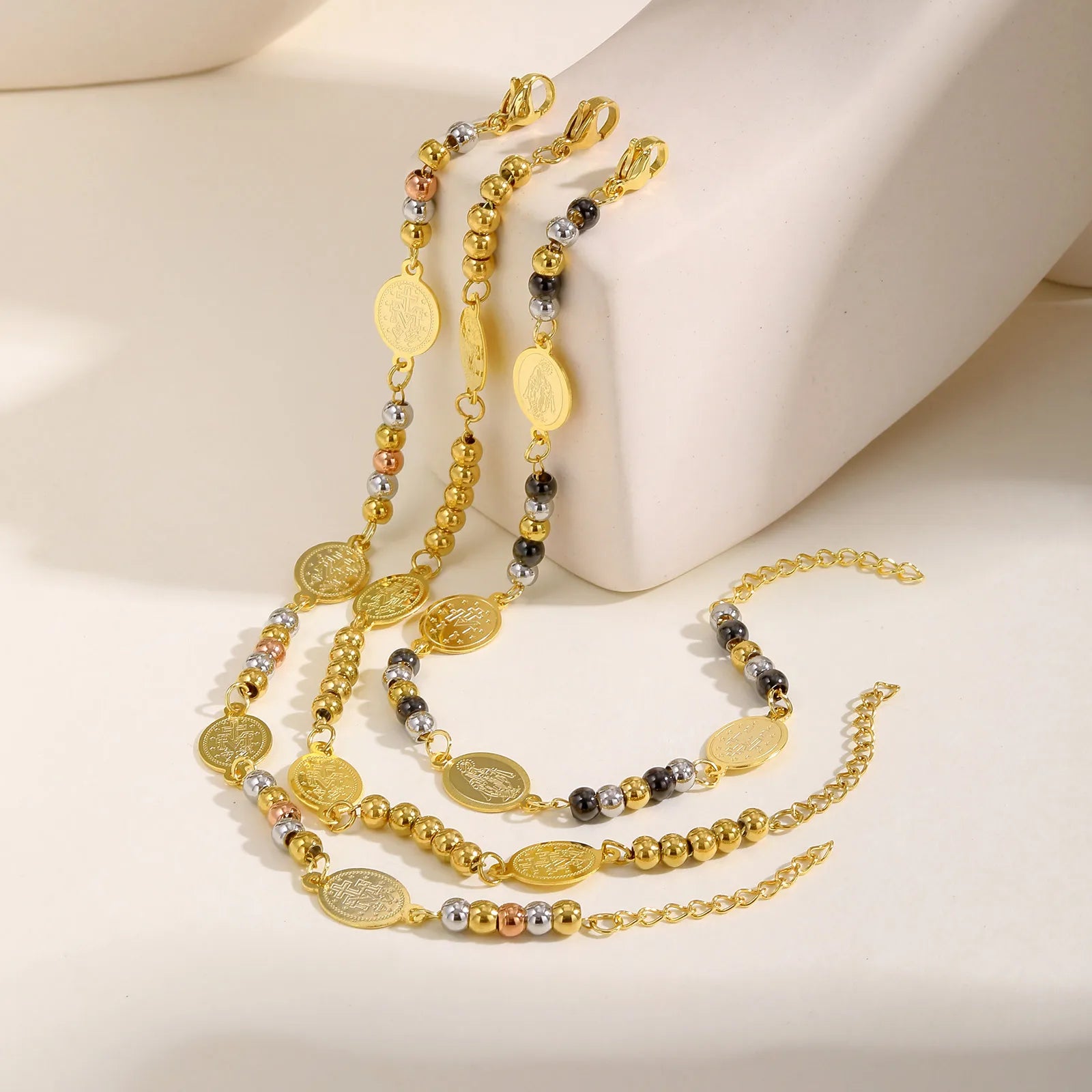 Gold Plated Stainless Steel Virgin Mary Bracelets