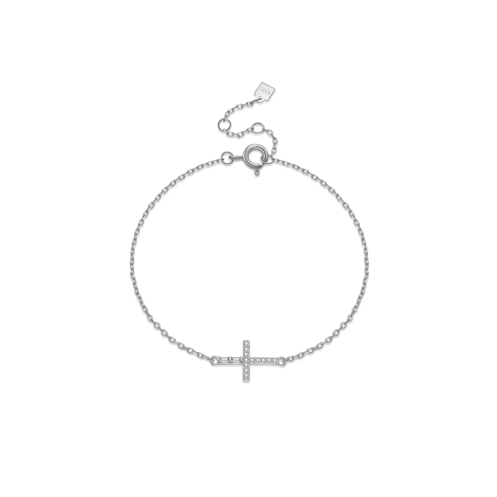 Platinum /18k Gold Plated 925 Sterling Silver Cross Bracelet Adjustable
