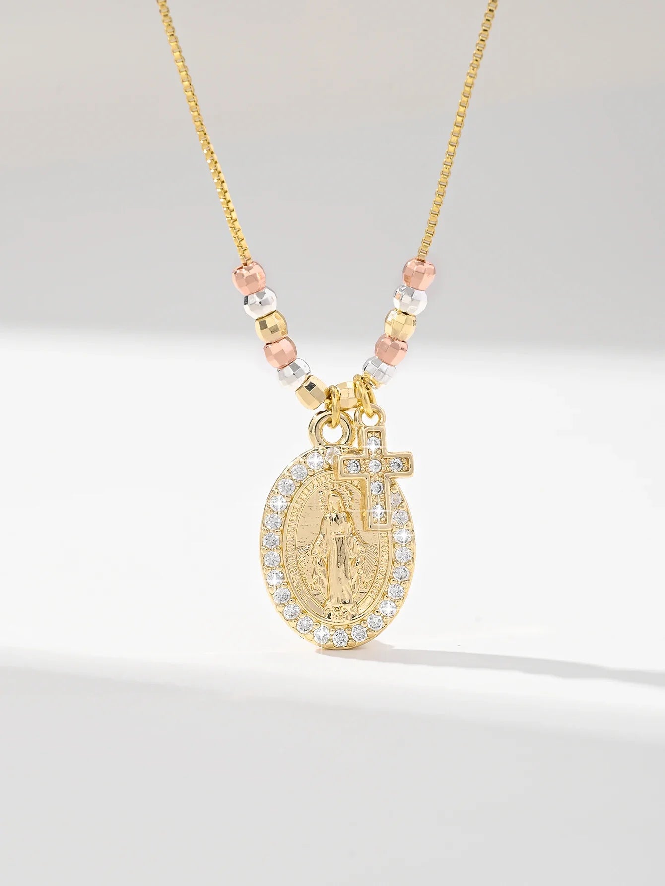 Gold Plated Virgin Mary Oval Shape Pendant Necklace