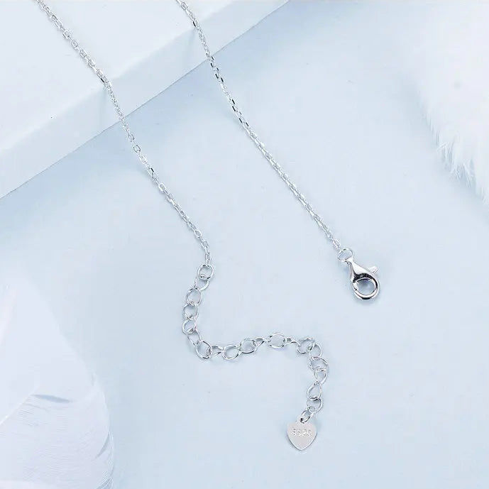 White Gold Plated 925 Sterling Silver Zircon Heart Cross Pendant Necklace Adjustable