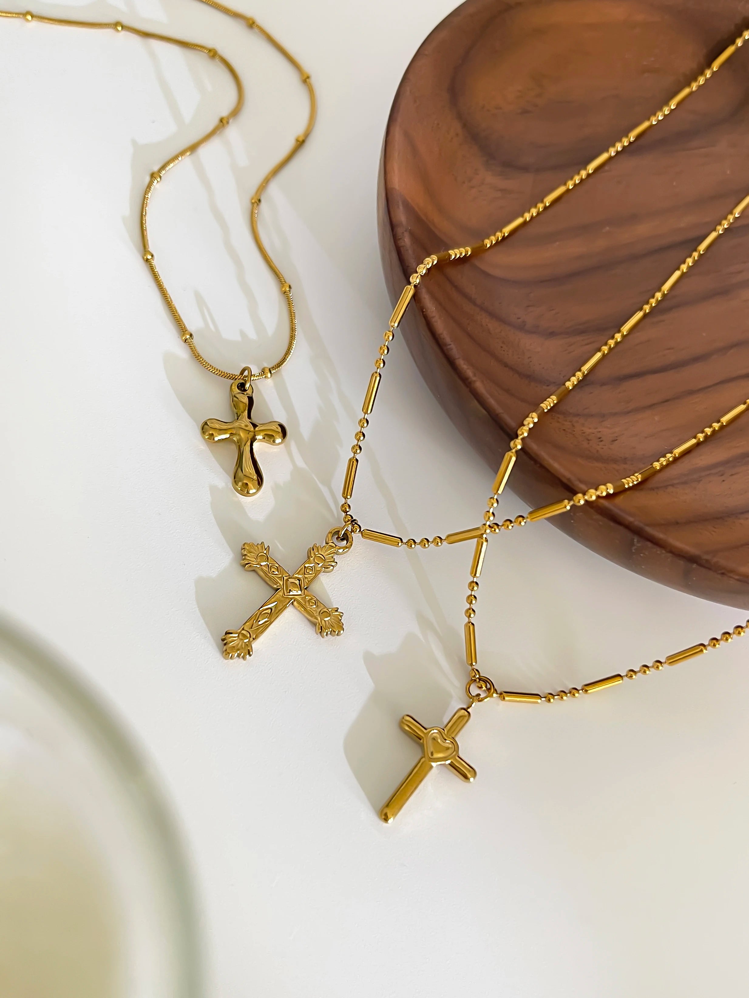 Gold Plated Stainless Steel Cross Pendant Necklace