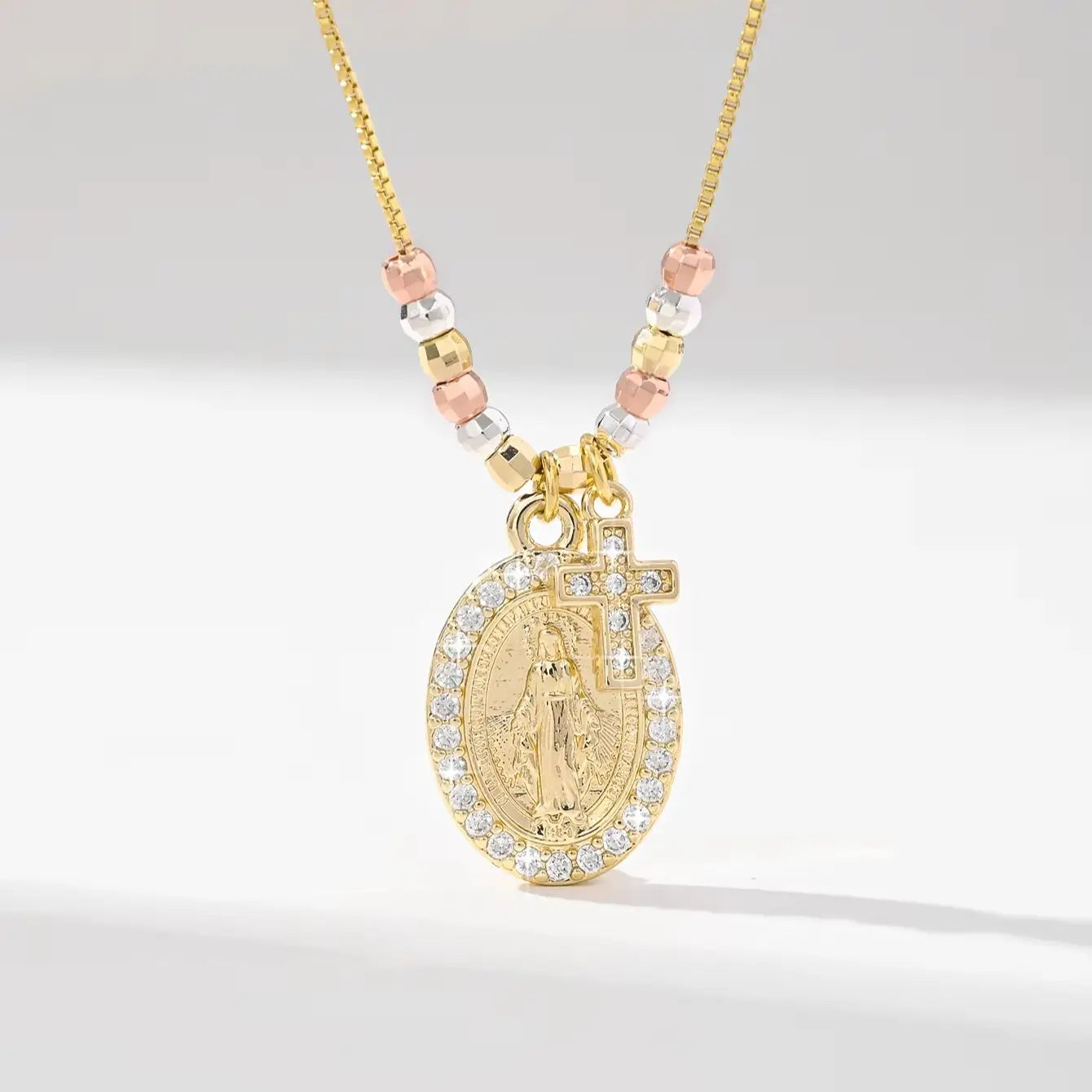 Gold Plated Virgin Mary Oval Shape Pendant Necklace