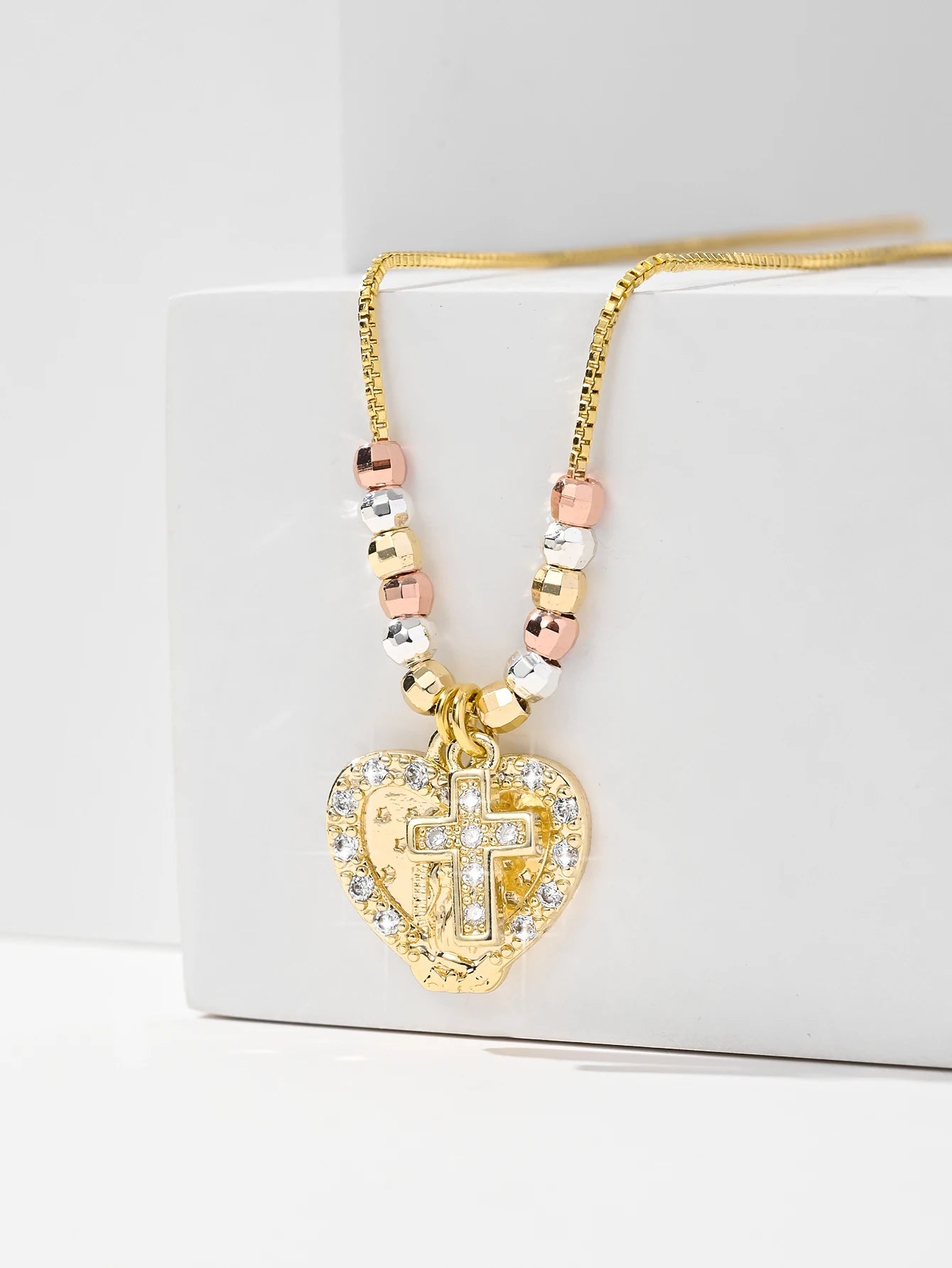 Gold Plated Virgin Mary Heart Shape Pendant Necklace
