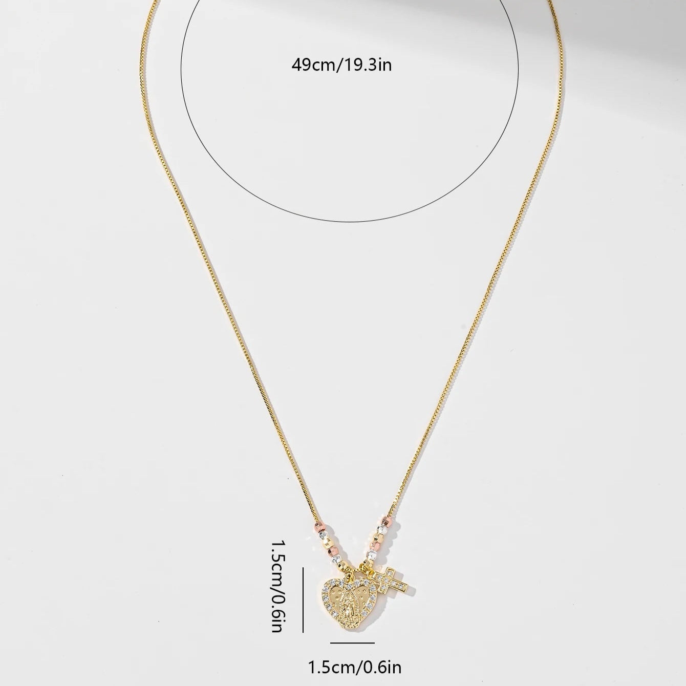 Gold Plated Virgin Mary Heart Shape Pendant Necklace