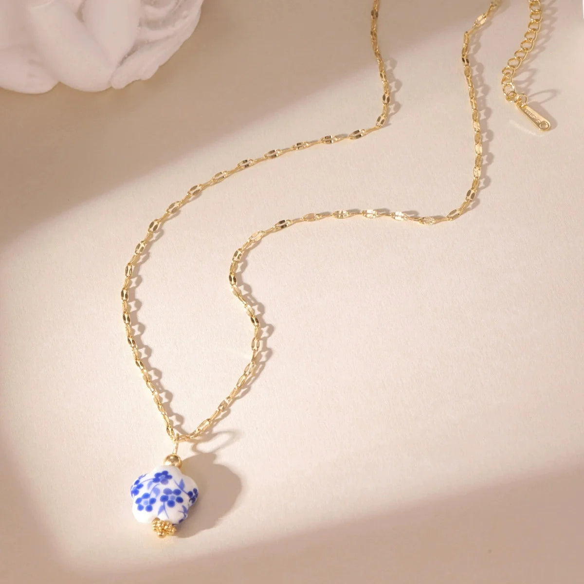 Blue ceramic pendant necklace