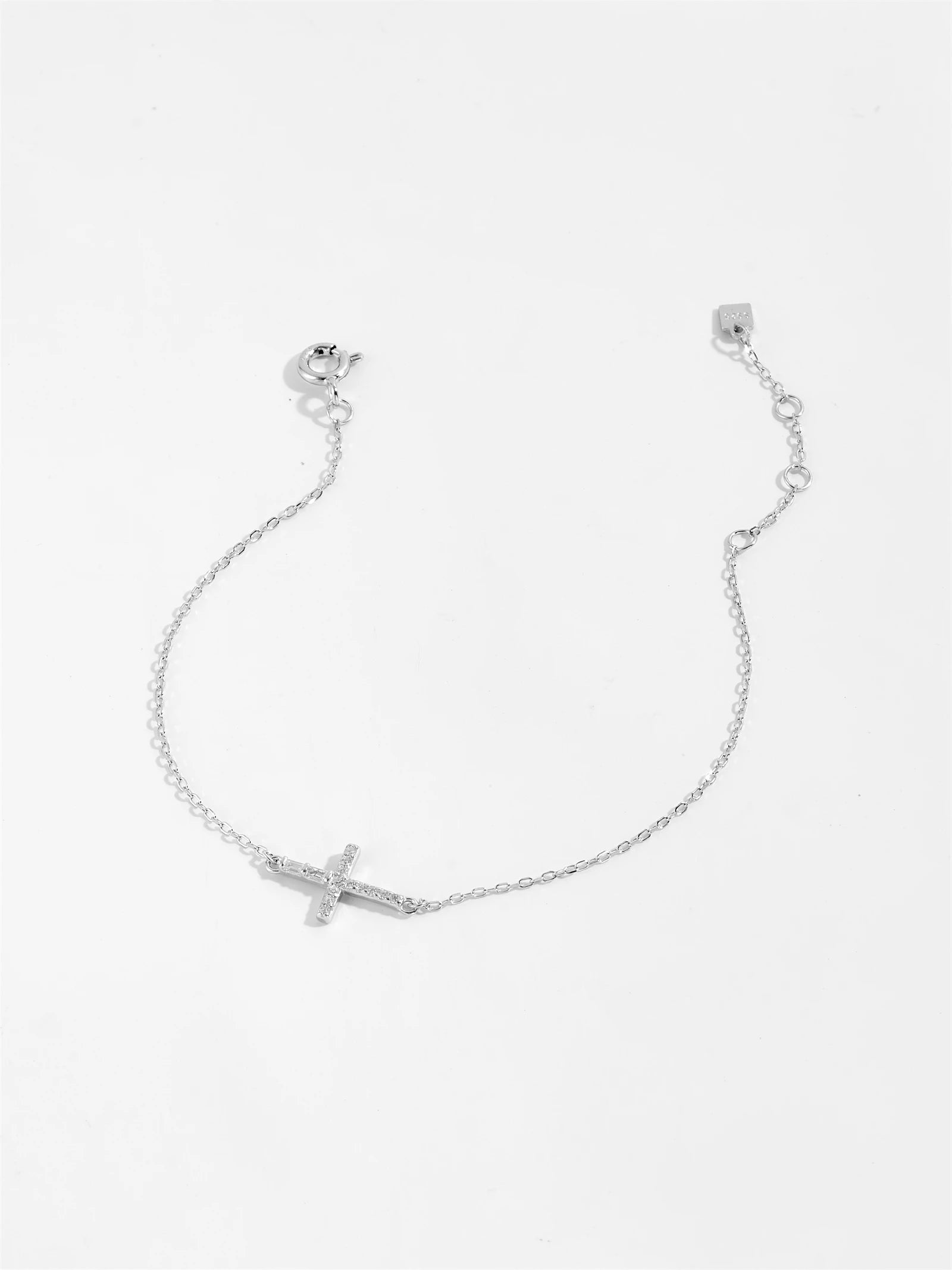Platinum /18k Gold Plated 925 Sterling Silver Cross Bracelet Adjustable