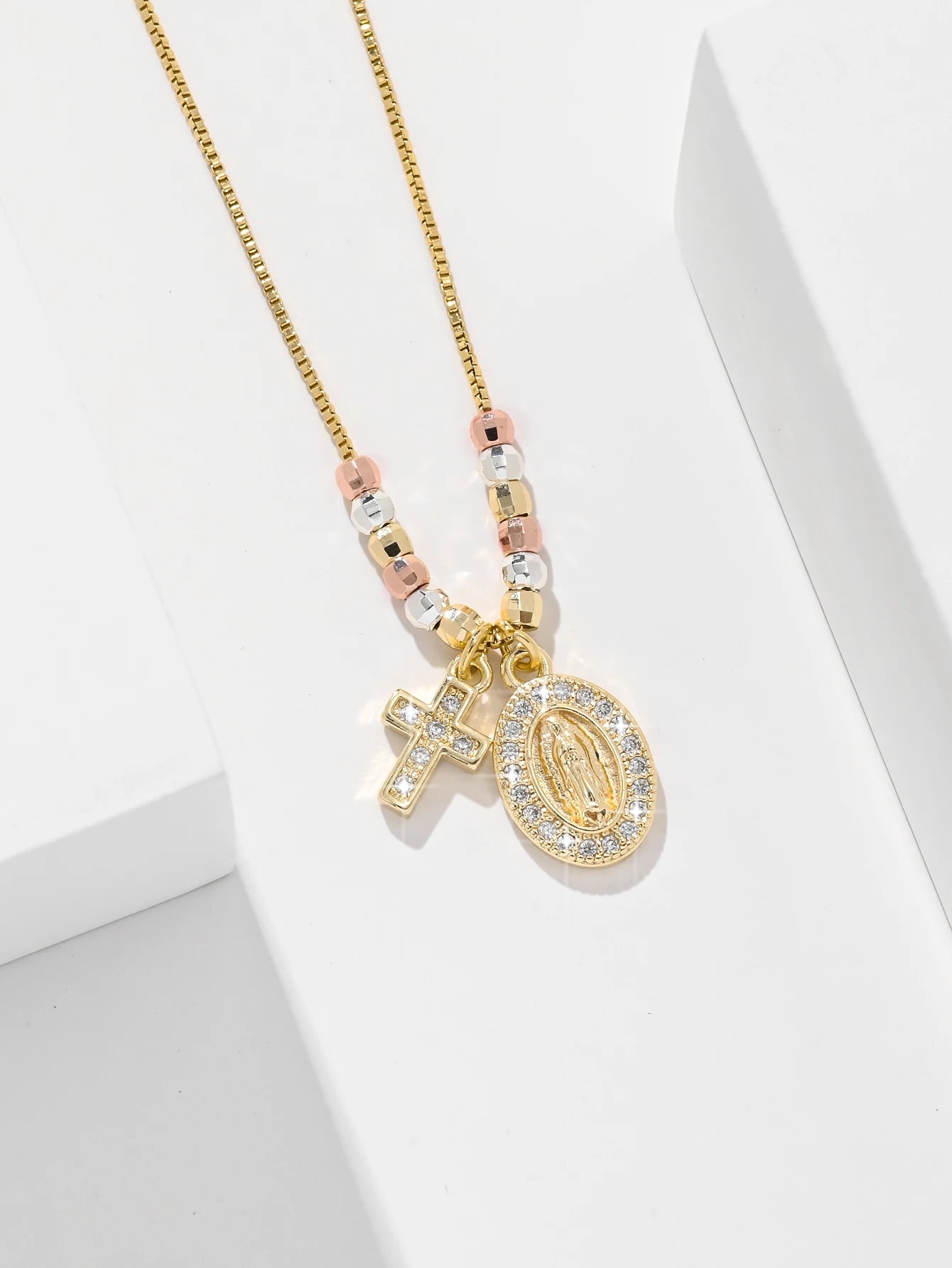 Gold Plated Virgin Mary Oval Shape Pendant Necklace