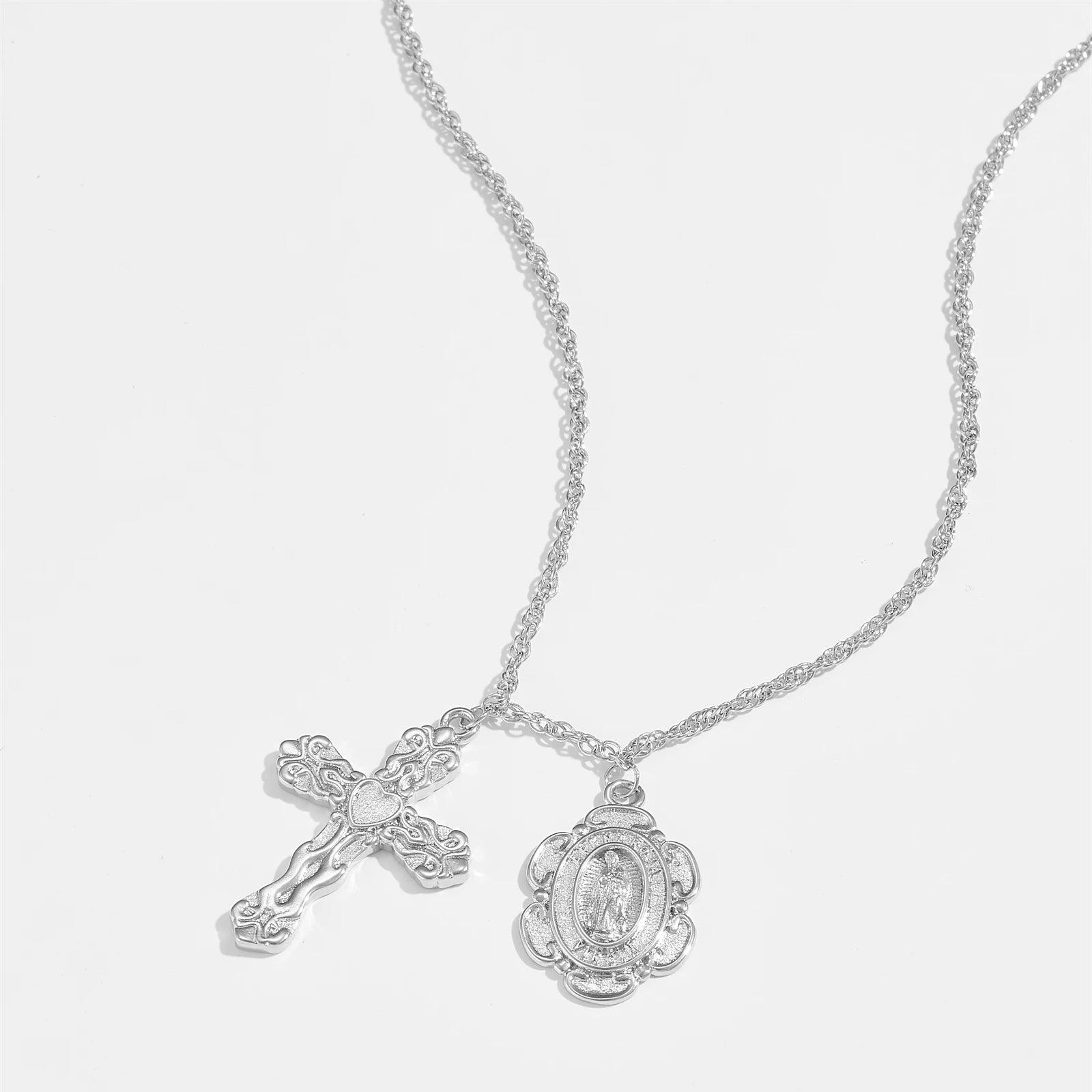 925 Sterling Silver Oval Cross Pendant Necklace
