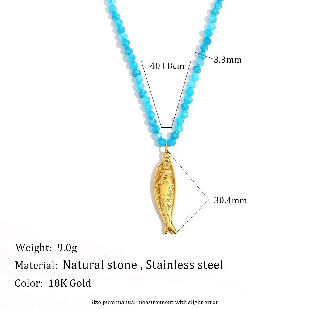 Colorful Natural Stone Chain Star Sun Fish Pearl Pendant Necklace