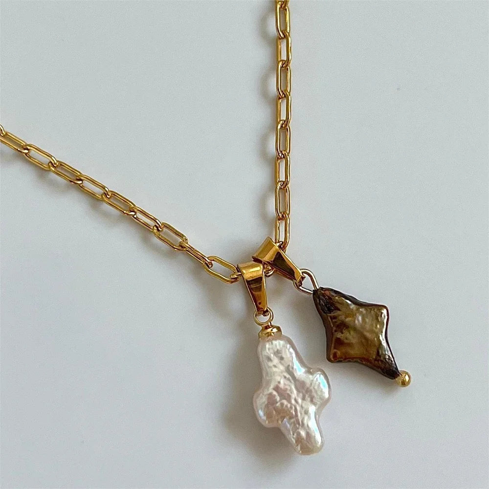 Irregular Pearl Cross Pendant Necklace