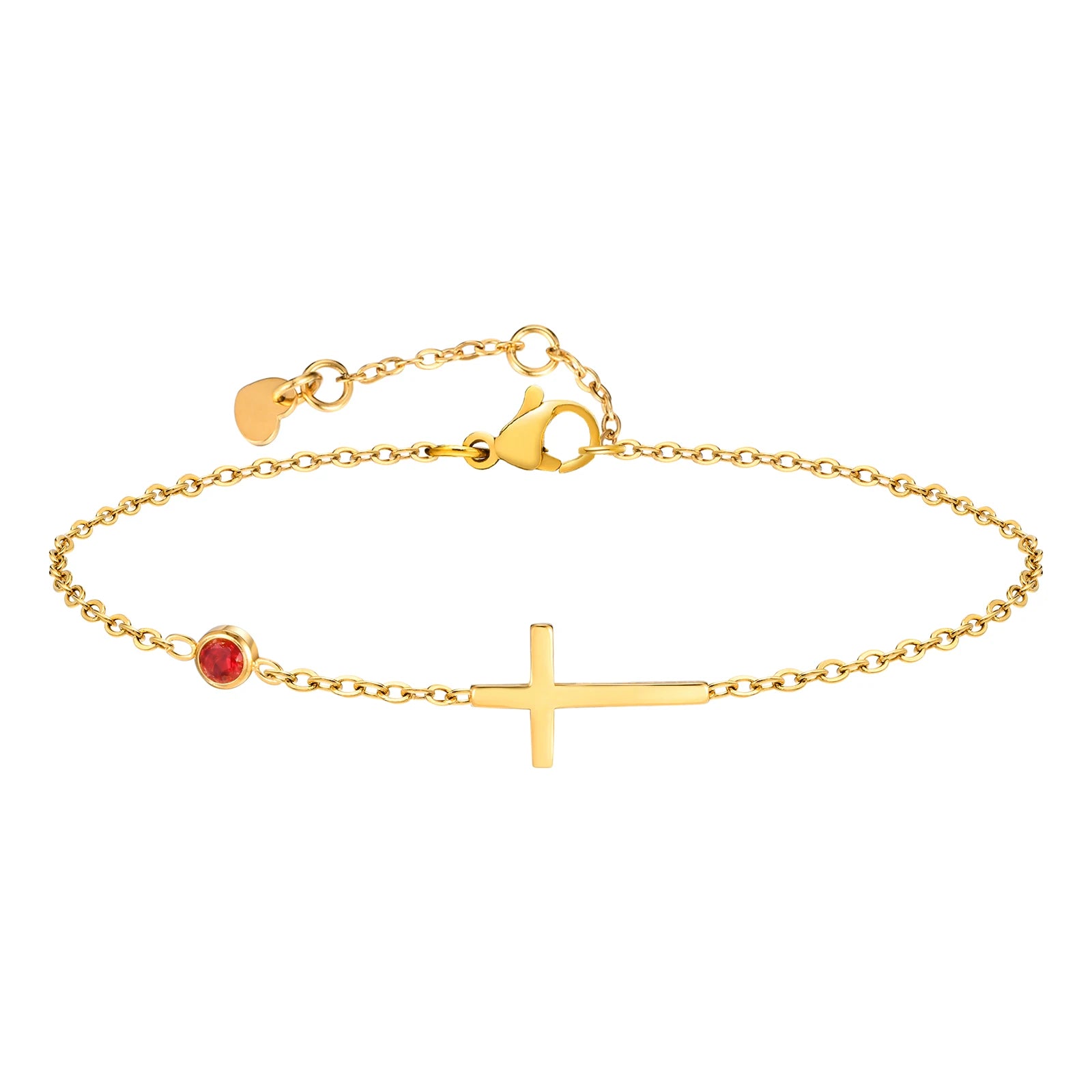 Gold Plated Stainless Steel Zirconia and Cross Bracelet Adjustable