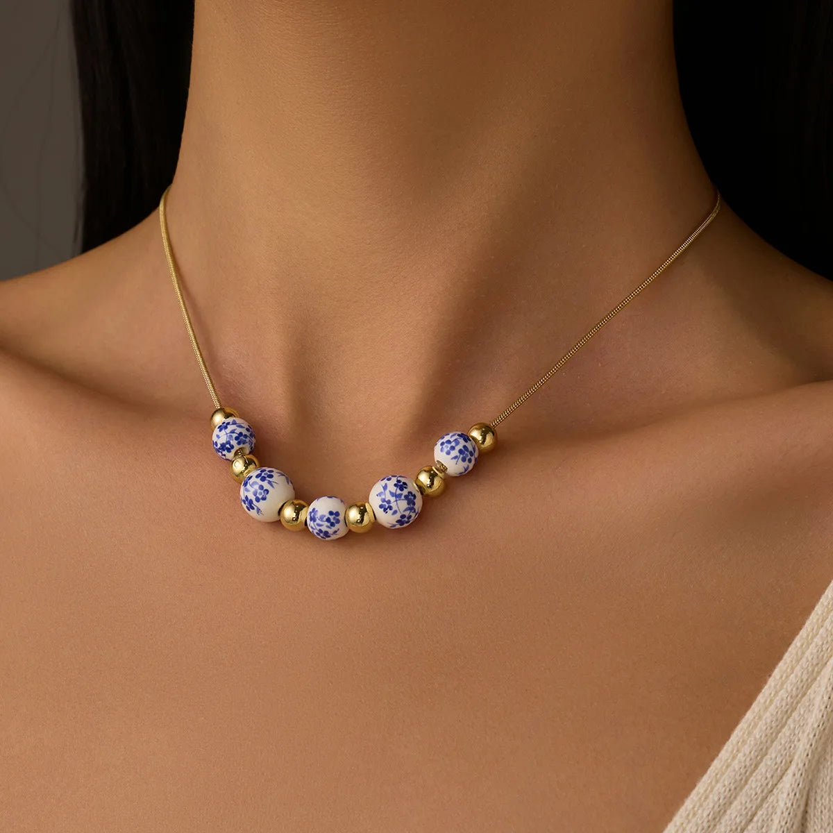 Blue and White Porcelain Beads Necklace
