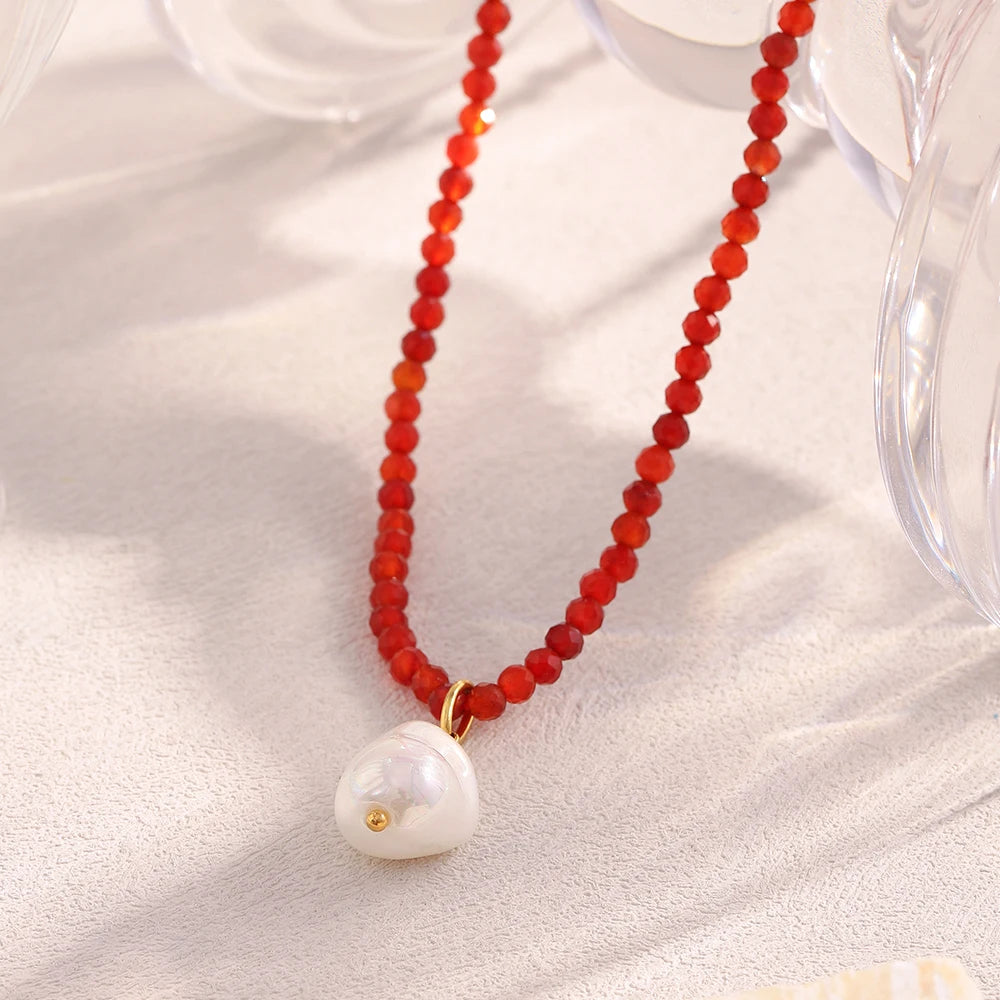 Colorful Natural Stone Chain Star Sun Fish Pearl Pendant Necklace