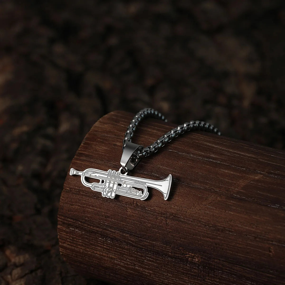Stainless Steel Trumpet Pendant Necklace