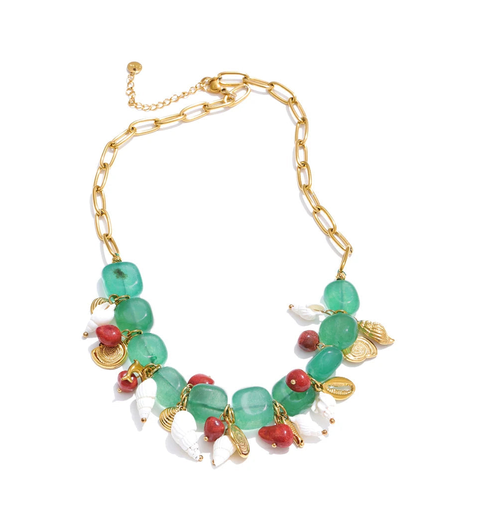 Green Stone Conch & Shell Necklace