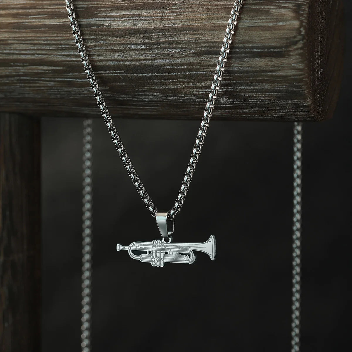 Stainless Steel Trumpet Pendant Necklace