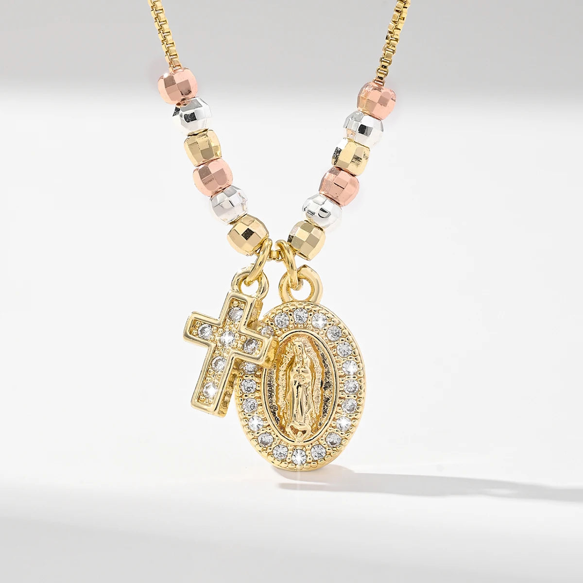 Gold Plated Virgin Mary Oval Shape Pendant Necklace
