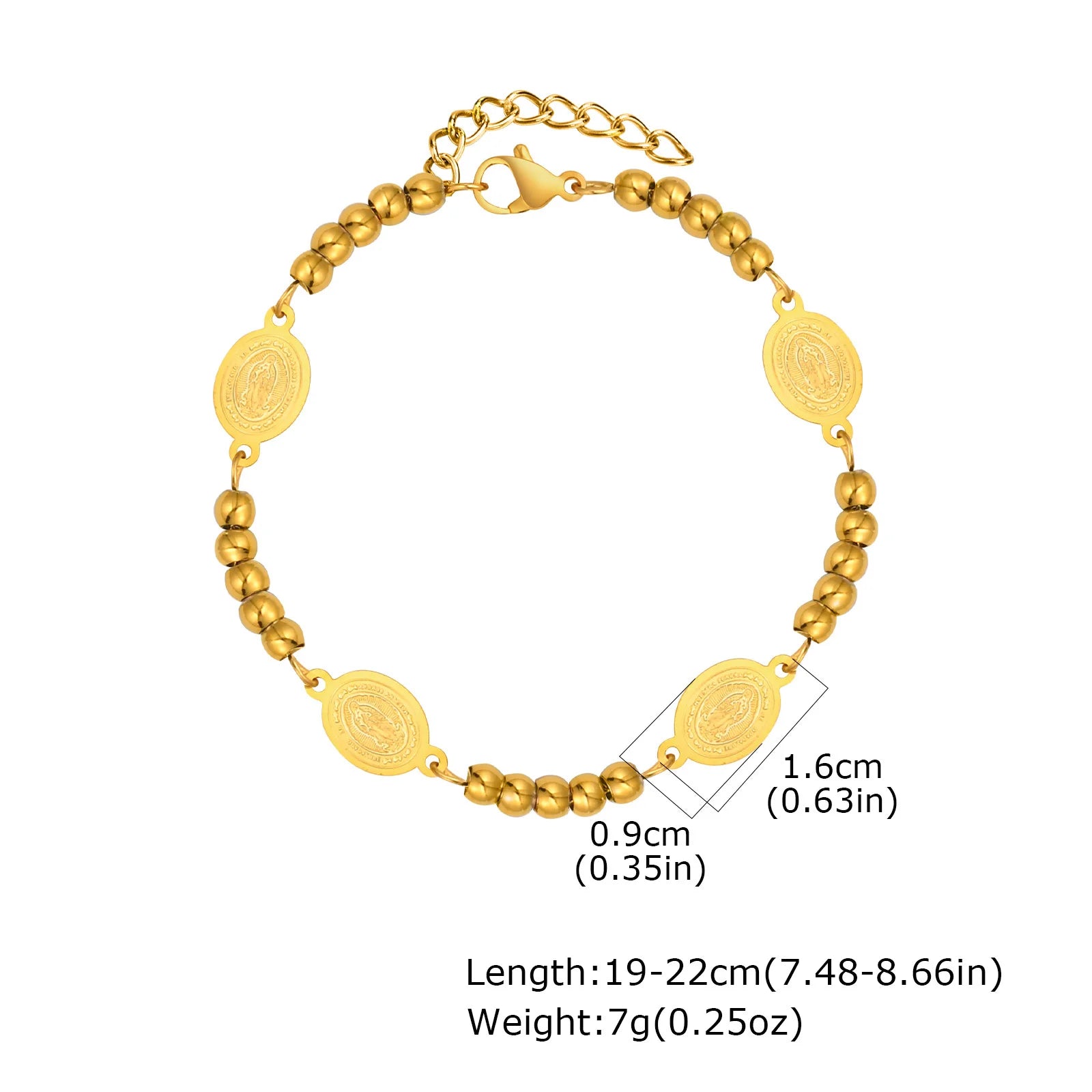 Gold Plated Stainless Steel Virgin Mary Bracelets