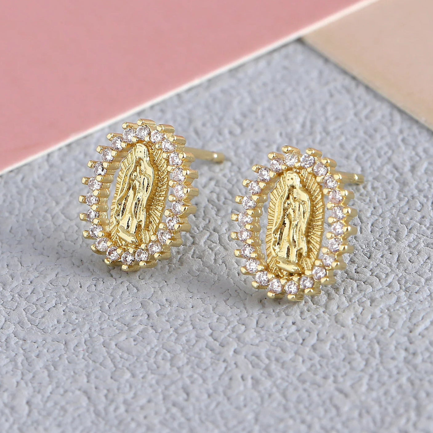 Gold Plated Zircon Virgin Mary Earrings