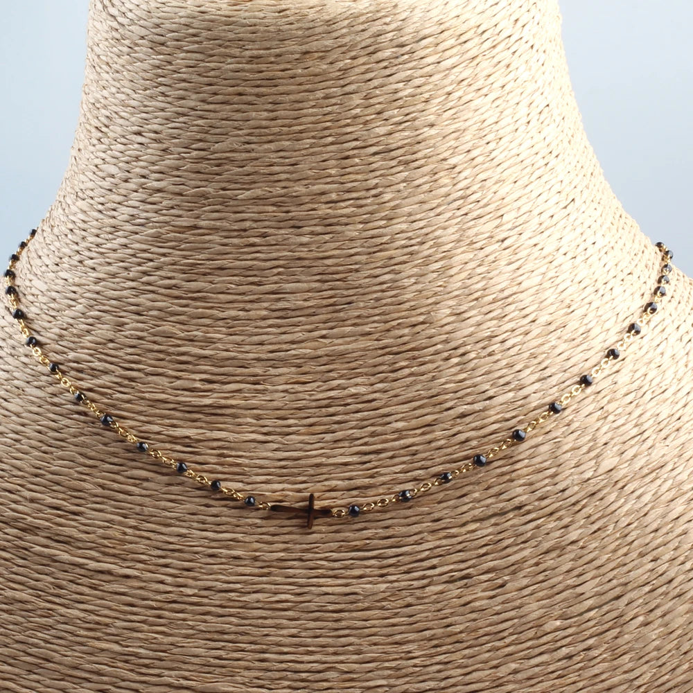 Gold Plated Stainless Steel Cross Peal Necklace
