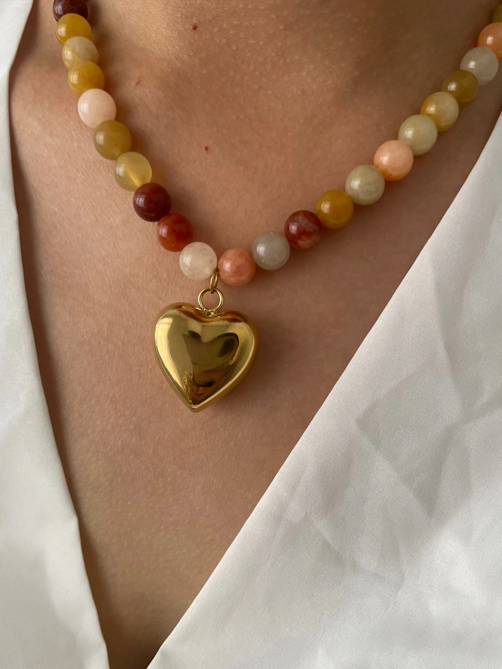 Multi-color Natural Stone Handmade Beaded Chain Necklace