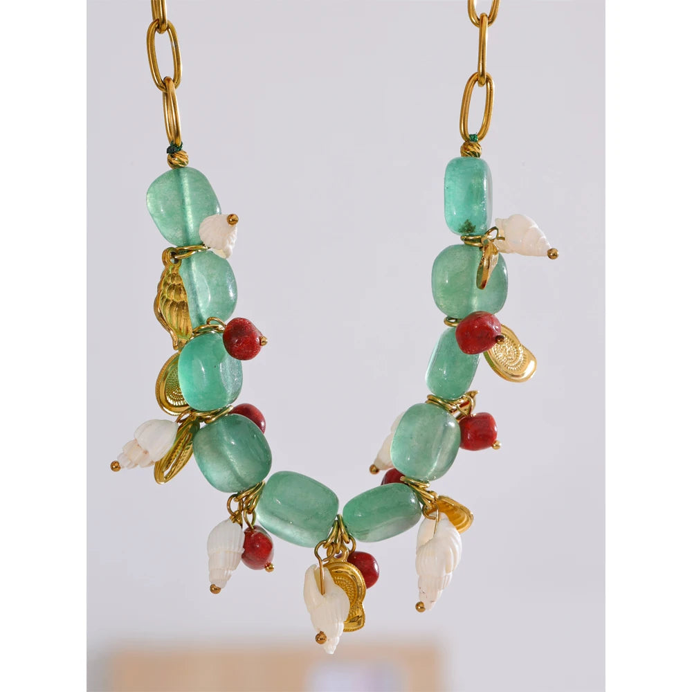 Green Stone Conch & Shell Necklace
