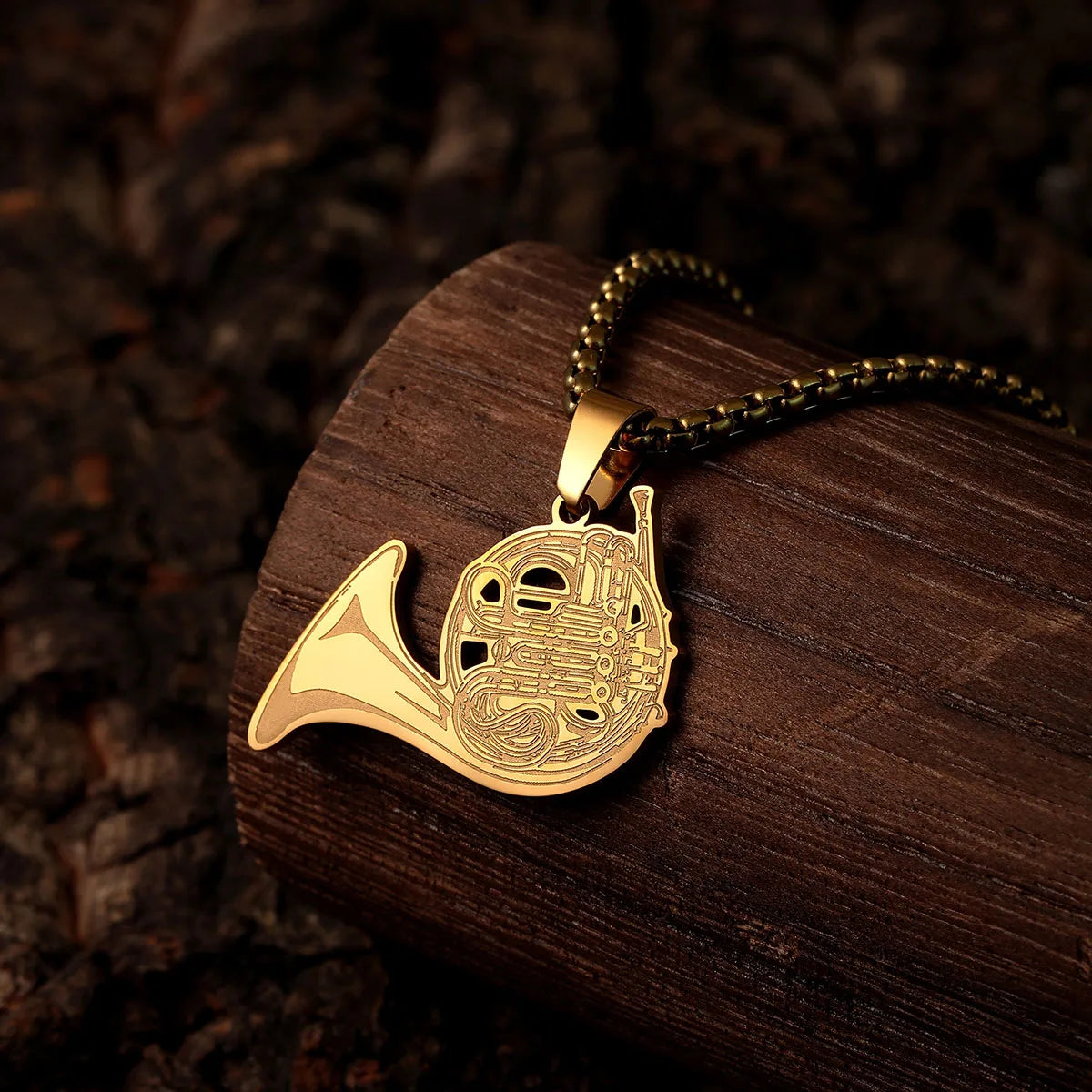Stainless Steel French Horn Pendant Necklace