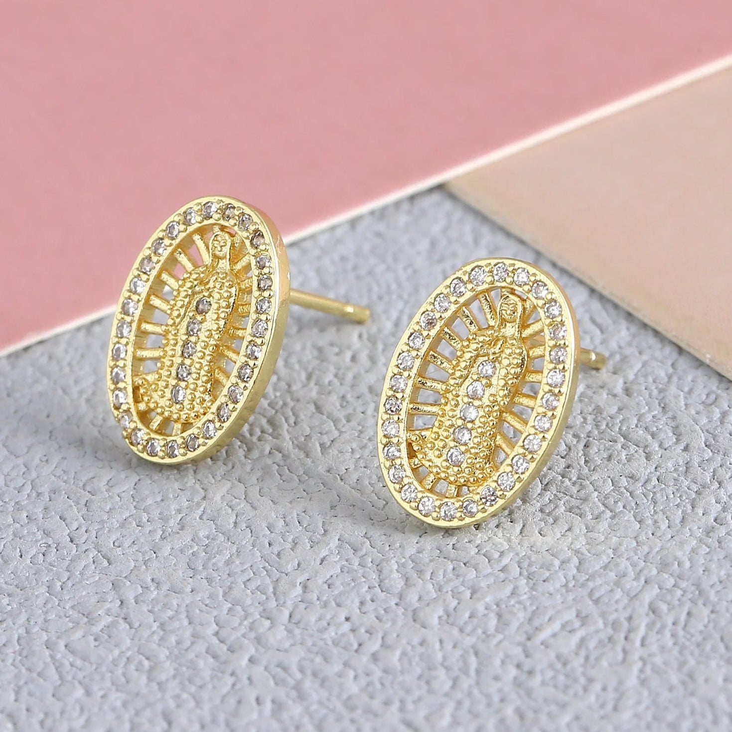 Gold Plated Zircon Virgin Mary Earrings
