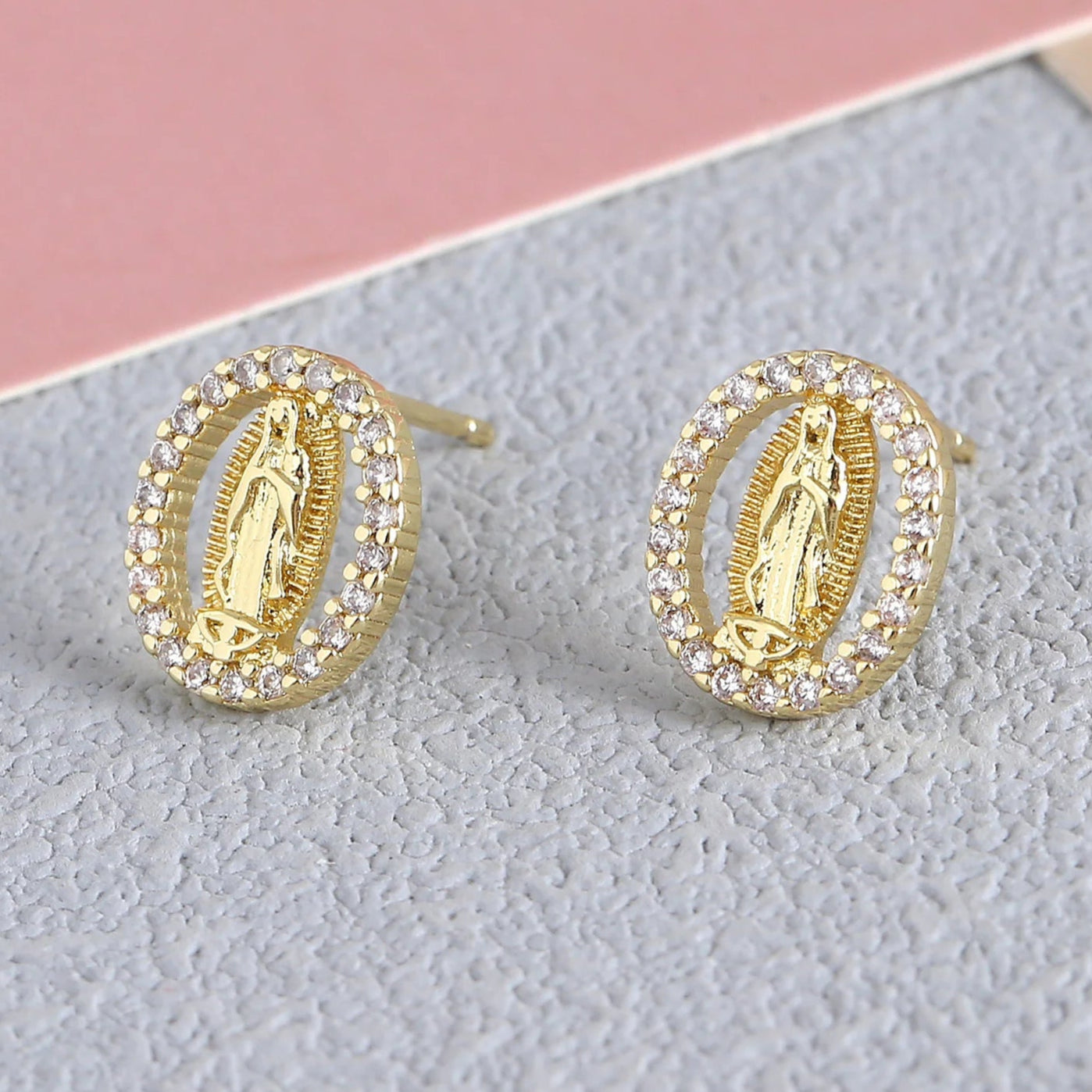 Gold Plated Zircon Virgin Mary Earrings
