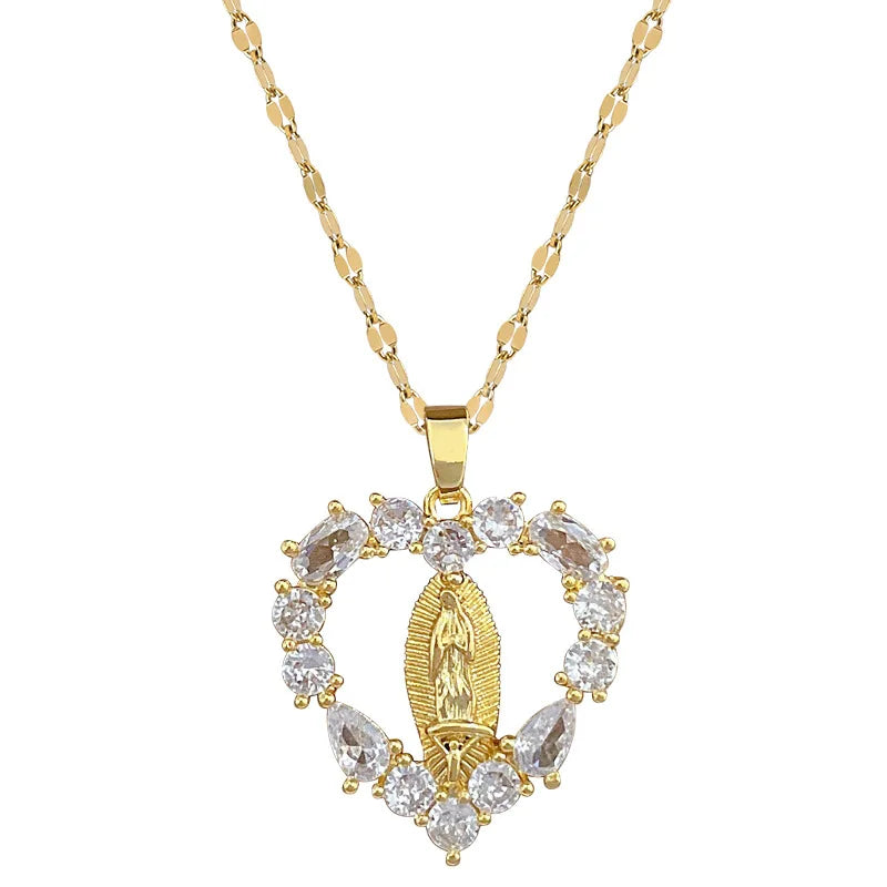 Stainless Steel Virgin Mary Heart Shape Necklace