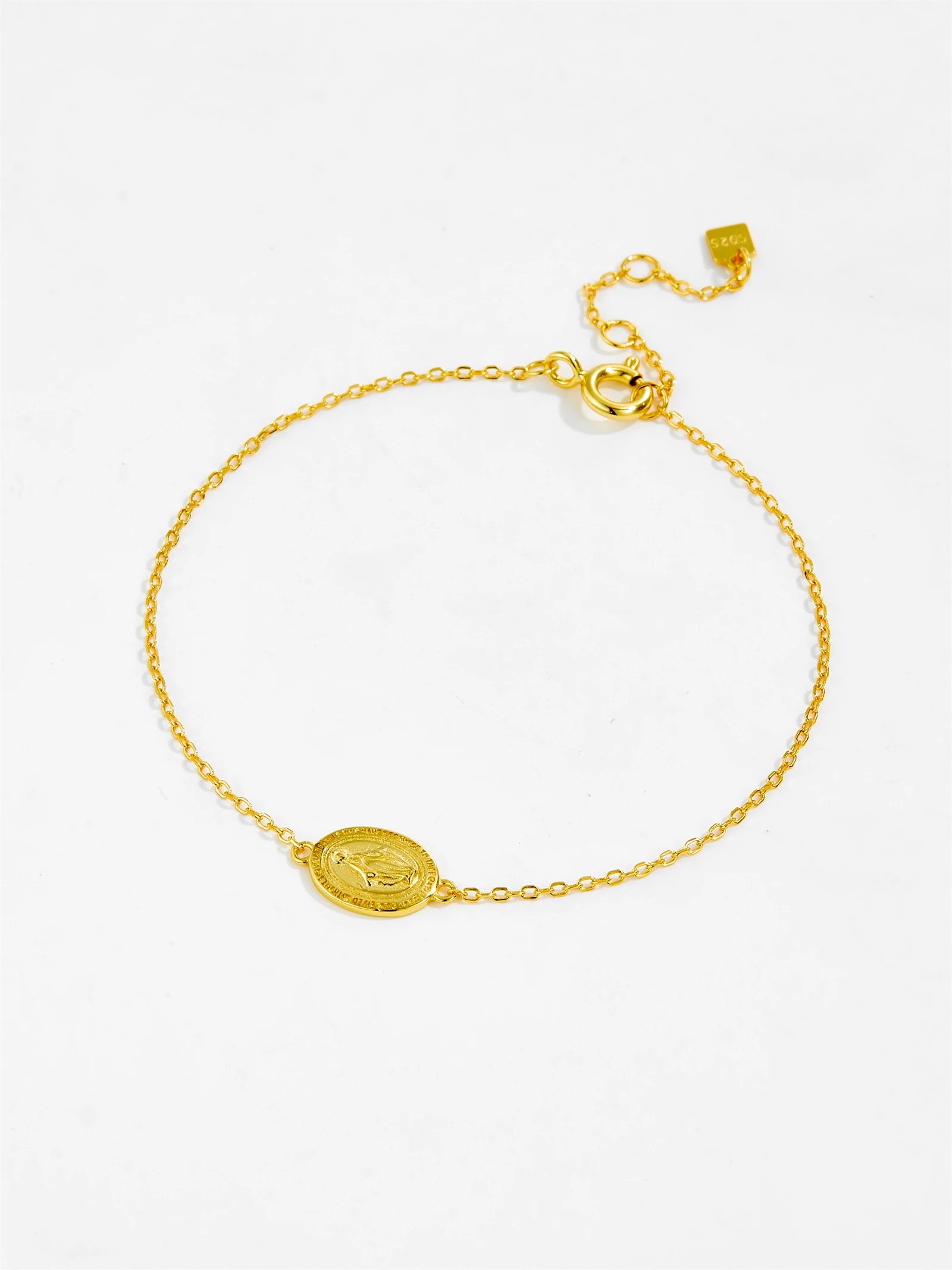 Platinum /18k Gold Plated 925 Sterling Silver Virgin Mary Charm Bracelet Adjustable